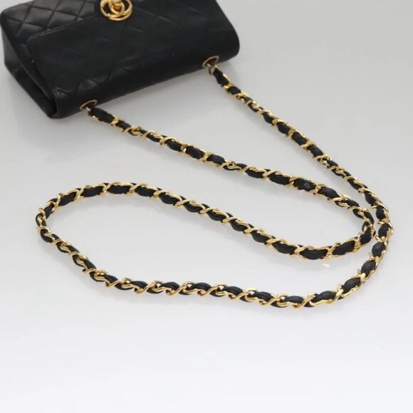 CHANEL Chain Matelasse Shoulder Bag Lamb Skin Black Gold CC Auth PP133 - Picture 8 of 16